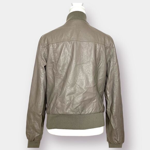 Bomber Jacket Vegan Leather Size Large Paris Blues gray Brown - Picture 3 of 5